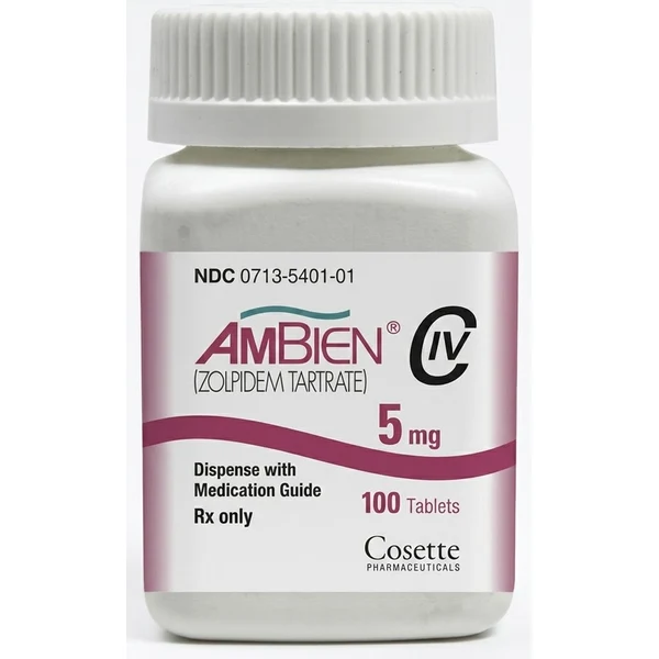 Ambien 5mg (zolpidem tartrate) bottle of 100 tablets by Cosette Pharmaceuticals